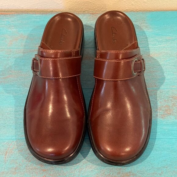 Clarks Womens Brown Leather Slip-On Mule Shoes With Buckle Detail Sz 7 #74106 - Picture 3 of 11